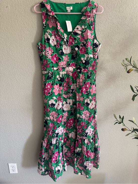 J. Crew Dresses & Skirts - J.Crew Factory Floral Ruffle Trim Midi Dress Green Pink Sleeveless Size 12